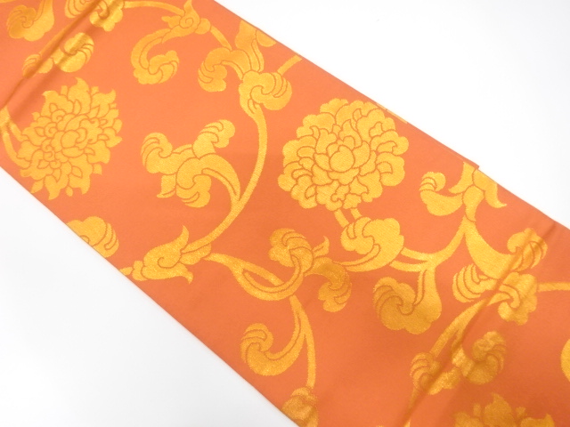 JAPANESE KIMONO / ANTIQUE FUKURO OBI / SILK / WOVEN FLOWER ARABESQUE / BY ORIETSU